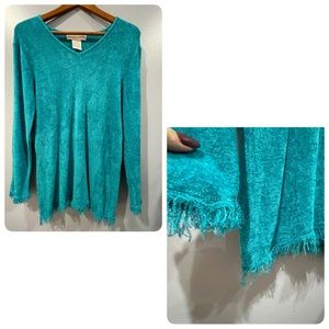 Sag Harbor Teal Blue Buttery Soft Boho Long Sleeve Lightweight Sweater Size XL